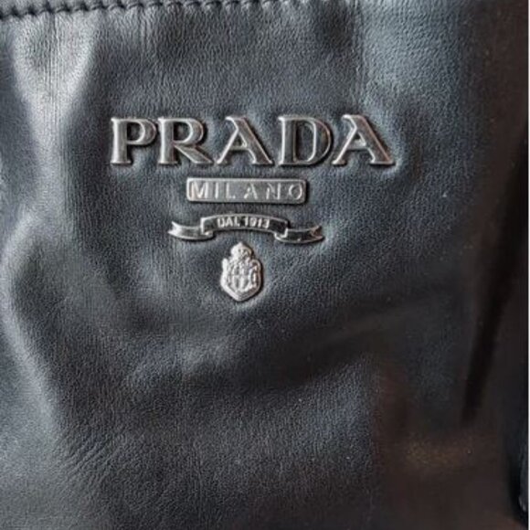 AUTHENTICATED PRADA 2WAY CALFSKIN BAG BLACK SILVER HARDWARE EUC - Picture 3 of 9